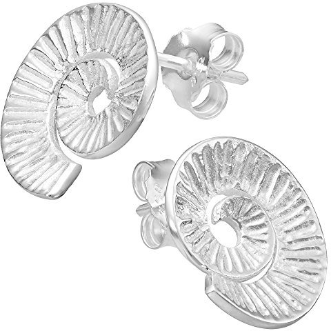 Vinani Ohrstecker Spirale mit Riefen gewölbt glänzend Sterling Silber 925 Ohrringe Schnecke 2OSS