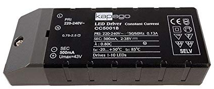 KapegoLED Netzgerät, CC50018, stromkonstant, 220-240 V AC/50-60 Hz, 2-38 V DC, 500 mA, 18,00 W 180513