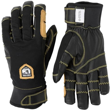 Hestra Ergo Grip Active Handschuh, Leder, Winddicht, 5-Finger, langlebig, Outdoor-Handschuh zum Skifahren, Wandern, Kajak und Rucksackreisen, Schwarz/Schwarz, 10