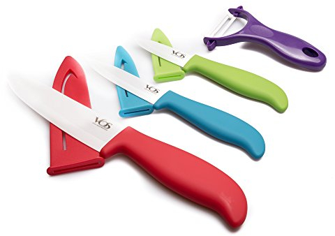Vos Ceramic Knife Set - 7 Pcs Chef Ceramic Kitchen Chef Knives Set - Elegant Box + Cookbook
