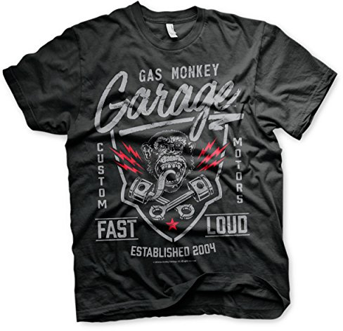 Gas Monkey Garage Fast'n Loud Homme T-Shirt Manches Courtes Noir Regular/Coupe Standard