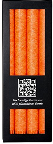 Bütic GmbH 4 Stearin Stabkerzen durchgefärbt 250mm x Ø 22mm - Marmorierte Kerzen mit rückstandsfreiem Abbrand, 10h Brenndauer, rußarm, geruchsneutral, Farbe:Orange