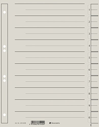 Exacompta 381440B 100er Pack Trennblätter. Aus Recycling-Karton für DIN A4 grau Trennlaschen Trennblätter Ordner Register Kalender Blauer Engel