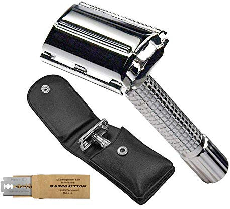 Rasierhobel Butterfly Set 3-teilig Glanzchrom im Lederetui mit Klingen - statt 40,70 nur
