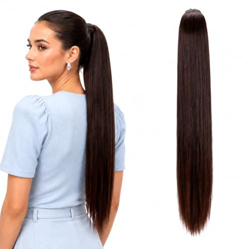 CAISHA 60cm Zopf Pferdeschwanz Extensions HaarteilKastanienbraun Mix HC18