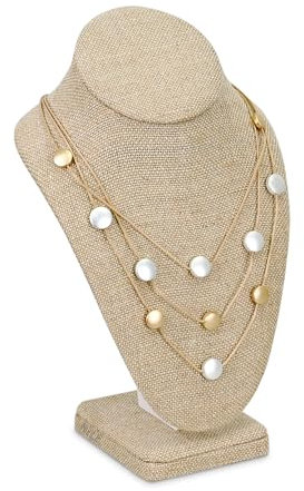 Ikee Design Schmuckbüstenhalter aus Leinen, für Halsketten, Schmuck, Schaufensterpuppe, Schmuckbüste, 16,5 x 11,4 x 25,4 cm (B x T x H)