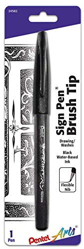 Pentel Arts Sign Pen Touch Fude Brush Tip Black Ink 1 Pack (SES15NBPA)