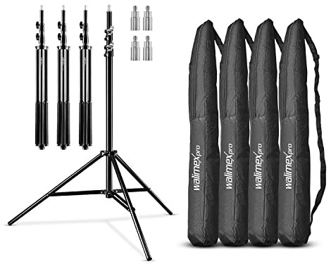 Walimex pro 4x Lampenstativ WT-806 mit Federdämpfung I Höhe max. 256cm I stabiles Lichtstativ belastbar bis 6kg I Beleuchtungsstativ für Ringlicht, Reflektor, Blitz & Video I 3/8 Adapter & 4 Taschen