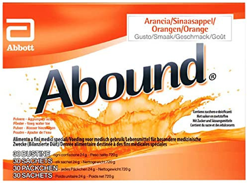 Abbott Nutrition Abound Aminoacidi e HMB, Miscela di Aminoacidi con Arginina, Glutammina e HMB, Bustine in Polvere, senza Glutine, senza Lattosio, Gusto Arancia, Confezione 30 x 24gr