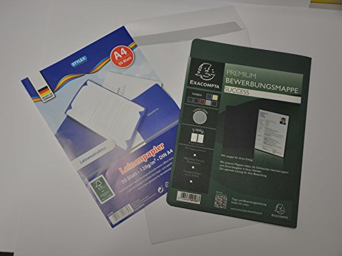Bewerbungsmappen-Set Exacompta bestehend aus Bewerbungsmappe + 1x hochwertiges Leinenstrukturpapier weiß+ Versandtasche B4 weiß. 3er Set