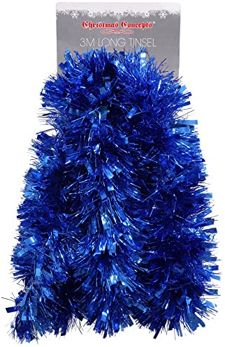 Christmas Concepts® 3m (9.8ft) Chunky/Fine Christmas Tinsel - Christmas Decoration Tinsel (Blue)