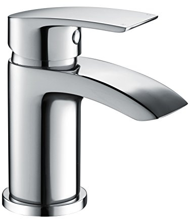 Hapilife Basin Taps Mixers Waterfall Bathroom Sink Mixer Tap Mono Chrome Brass Monoblock Small Cloakroom Faucet with G1/2’’ Hoses Single Lever Modern