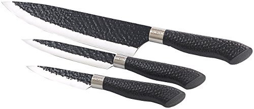 TokioKitchenWare Knives: 3-tlg. Messerset, Antihaft-Beschichtung, Hammerschlag-Design (Koch-Messer, Küchenmesser, Kitchen)