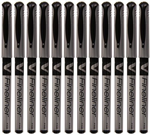 Pilot V Fineliner Liquid Ink 1.2 mm Tip - Black, Box of 12