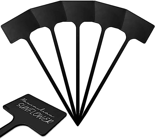 Elixir Gardens Plastic T-Shaped Labels | Plant, Pot & Flower Labelling | SL340 - Black x 10