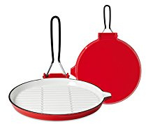 Home Runde Grillpfanne mit Verkleidung aus Email, Gusseisen, Weiß/Rot, 25 cm