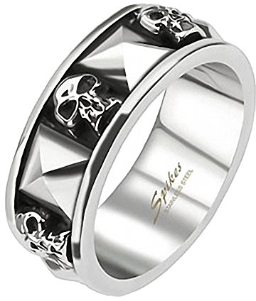 Mianova Herren Ring Edelstahl Massiv Breit Herrenring Männer Biker Rocker Schmuck 3D Totenkopf Nieten Silber Größe 67 (21.3)