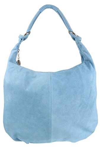 Girly Handbags Hobo Umhängetasche aus italienischem Wildleder und echtem Leder Hellblau