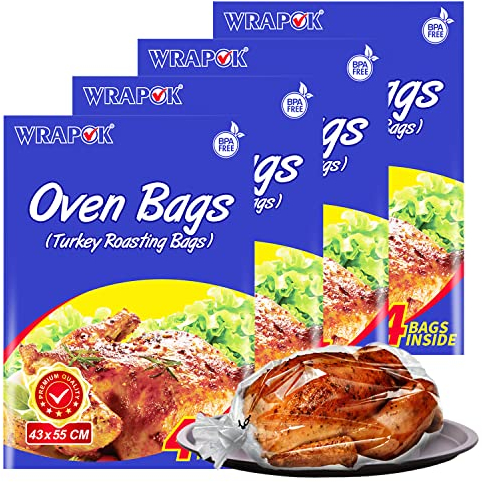 WRAPOK Sacs Cuisson Petit Four et Micro-ondes - 16 sacs (43 x 55cm) pour la viande de poulet à la dinde Poisson de volaille Poissons Fruits de mer