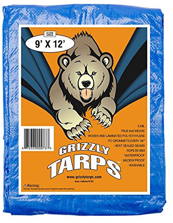 Grizzly Tarps blaue wasserdichte Mehrzweckplane 3,05 m x 4,27 m, 5 mm dick mit 8 x 8 Gewebebindung, GTRP912