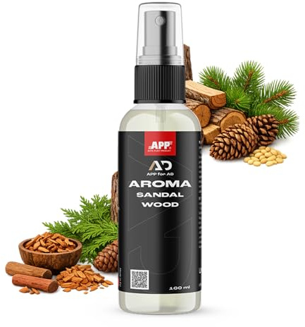 APP for AD Aroma Sandal Wood - Désodorisant voiture 100 ml | Parfum voiture, neutralise les mauvaises odeurs, Notes de santal, de cèdre et de pin