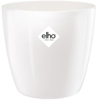 Elho Brussels Diamond Round 14 - Vaso per Interno - Ø 13.6 x H 12.5 cm - Bianco/White