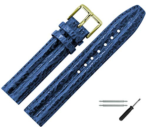MARBURGER Uhrenarmband 20mm Leder Blau Gold Hai Prägung Mit Naht - Montage Set 6242050000220