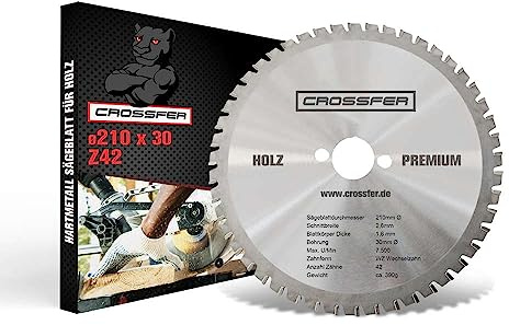 Kreissägeblatt für Holz | Premium Qualität HM Kreissägeblatt | Hartmetall Kreissägeblatt für die Holzverarbeitung | CROSSFER® (Ø210 x 30 (Z42) FEINSCHNITT)