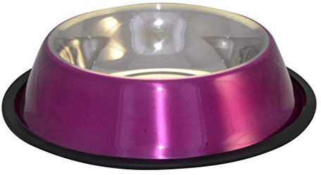 Ellie-Bo Dog or Cat Stainless Steel Anti-Skid Food Bowls in 6 Sizes and 4 Colours (0.90L LARGE, PINK)