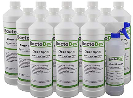BactoDes - Clean Allround SPRING probiotischer Allzweckreiniger 12L Konzentrat mit Sprayflasche - Spezial Enzymreiniger mit bio Mikroben-Wirkung - Effektiver Geruchsneutralisierer & Geruchsentferner