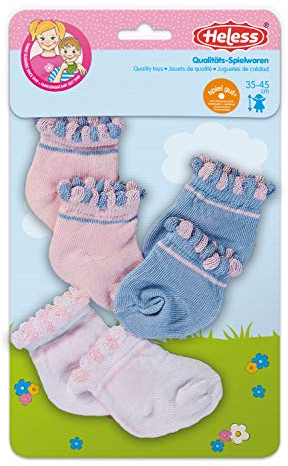 Heless 170 - Söckchen für Puppen, in den Pastellfarben weiß, rosa und blau, 3 Paar, Größe 35 - 45