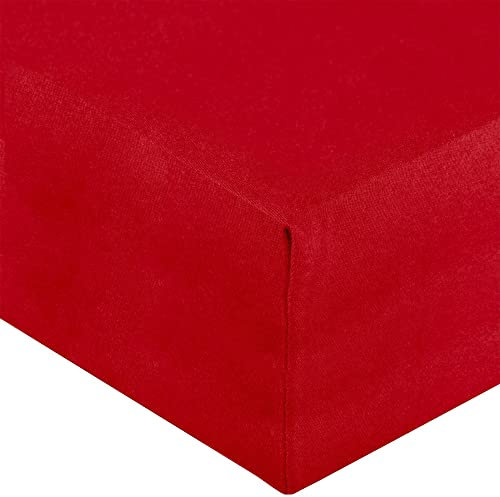 aqua-textil Royal XL Spannbettlaken Boxspringbett Wasserbett 200x220-220x240 cm Rubin rot 210g/qm Jersey Mako Baumwolle Elasthan Spannbetttuch