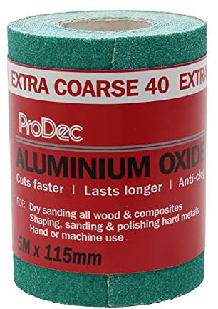 ProDec 5m Roll 40 Grit Extra Coarse Grade Green Aluminium Oxide Abrasive Sanding Paper for Sanding Wood, Paint, Plaster, Filler, Metal and More, 115mm Wide Sandpaper Compatible with Machine Sanders