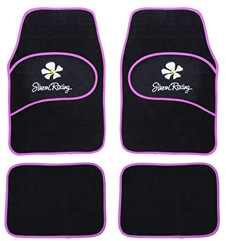 Simoni Racing Universal-Autofußmatten Daisy - Schwarz/Rosa - 4 Stück