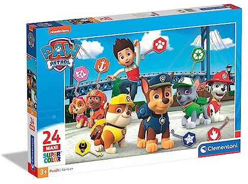 Clementoni 24049 Maxi Paw Patrol – Puzzle 24 Teile ab 3 Jahren, farbenfrohes Kinderpuzzle mit extra großen Puzzleteilen, Geschicklichkeitsspiel für Kinder