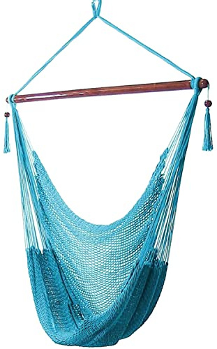 Sunnydaze Outdoor Hammock Chair Swing for Reading - Hanging Hammock Swing for Indoor or Patio - 300lb Capacity - Caribbean XL - Sky Blue