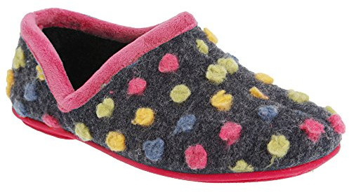 Sleepers Womens Jade Knitted Textile Lightweight Dotted Full Slippers with Rubber Sole Blue