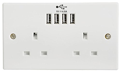 2-Gang UK Mains Socket with Four USB Ports