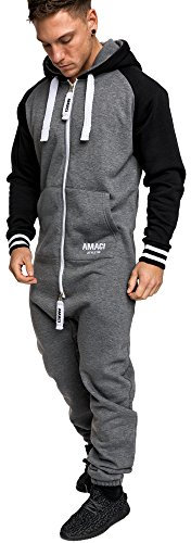 Amaci&Sons Herren Overall Jumpsuit Onesie Jogging Sportanzug Trainingsanzug Jogginganzug 3022 Anthrazit L