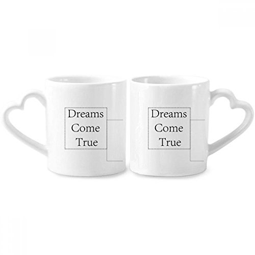 DIYthinker Dreams Come True Inspirational Quote Couple Mugs Ceramic Lover Cups Heart Handle 12oz Gift