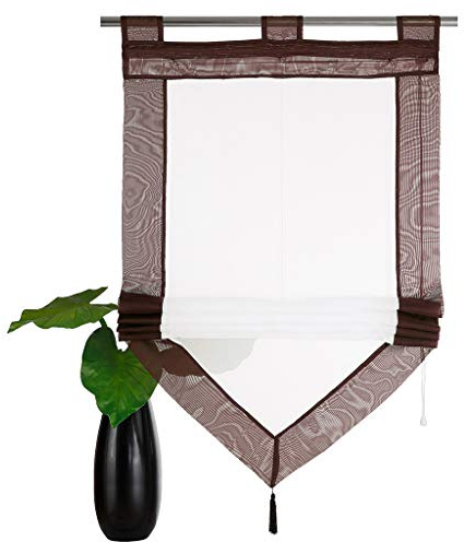 SIMPVALE 1 Stück Raffrollo Vorhang mit Quastendekoration, Höhenverstellbar Transparenter Voile Vorhänge, Modern Gardinen für Schlafzimmer Badezimmer Küche, Braun, 80x140cm