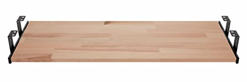 FIX&EASY Support coulissant porte clavier avec tablette tiroir 800X400mm hêtre bois massif non traité, rails noir 400mm, ensemble roulement à billes et plateau pour bureau et table