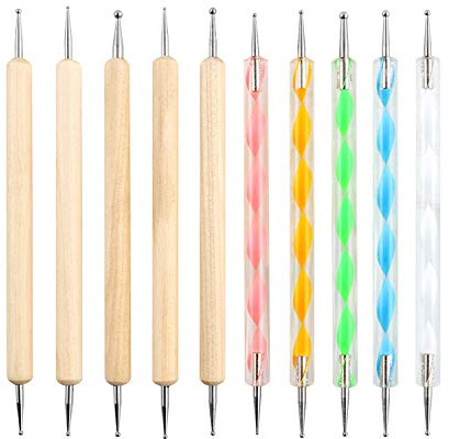 QWORK® Dotting Pen Nail Art Dotting Tools, Dotting Tools Set, Nail Design Marbleizing Werkzeug Pen, für Nagelkunst, Prägemuster, 10 Stück