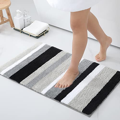 Homaxy rutschfest Badezimmerteppich Weich Hochflor Mikrofaser Badematte Saugfähige Badteppiche Waschbar Badvorleger – 40 x 60 cm, Schwarz/Grau