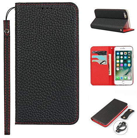 Copmob iPhone 6 Plus Case,iPhone 6S Plus Case,Genuine Leather Flip Wallet Case,[3 Card Holders][Magnetic][RFID-Blocking],Protective Case Cover for iPhone 6 Plus/6S Plus - Black