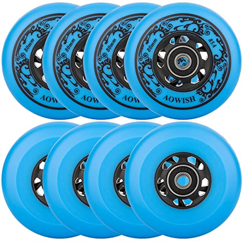 AOWISH 8-Pack Asphalt Outdoor Inline Hockey Wheels 85A Blades Roller Skates Replacement Wheel with Speed Bearings ABEC-9 and Spacers (Blue, 80mm)