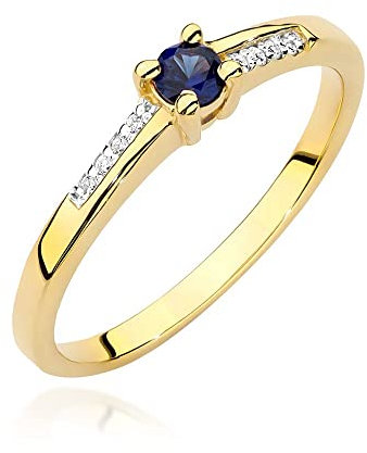 Damen Ring 585 14k Gold Gelbgold echt Saphir Edelstein Diamanten Brillanten
