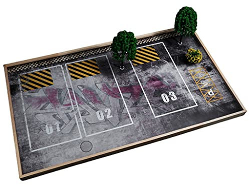 SM SunniMix Miniatura 1/24 Sfondo Diorama Parking Lot Scene Garage w/Tree Model Tabletop Dollhouse Decor, 3 posti Auto