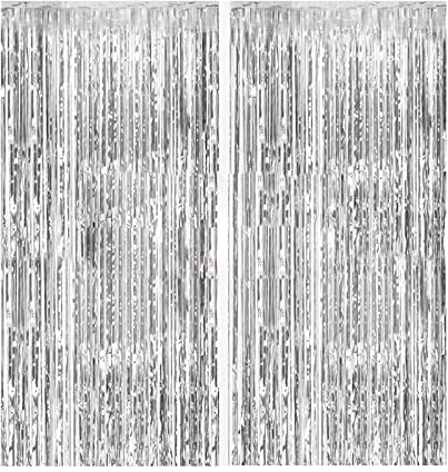 ValueHall Lametta Vorhänge 1m x 2.5m Folie Fringe Shimmer Vorhang Metallic Tinsel Vorhänge Quaste Folie Vorhang Metallic für Geburtstag Hochzeit Weihnachtsfeier Party Dekoration V5A02 (Silber)