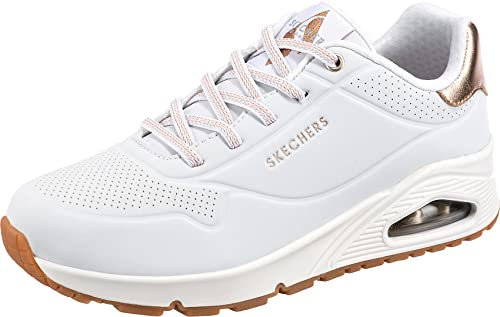 Skechers Damen Sneakers, Weißer Durabuck-Roségold-Duraleather-Besatz, 35.5 EU